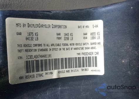 2004 Chrysler Sebring from USA, damaged, VIN 1C3EL46X74N401101